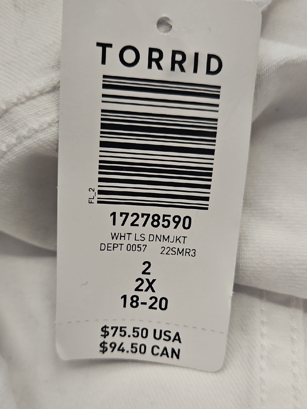 Torrid White Classic Denim Jean Jacket Size 18-20 - Picture 4 of 5